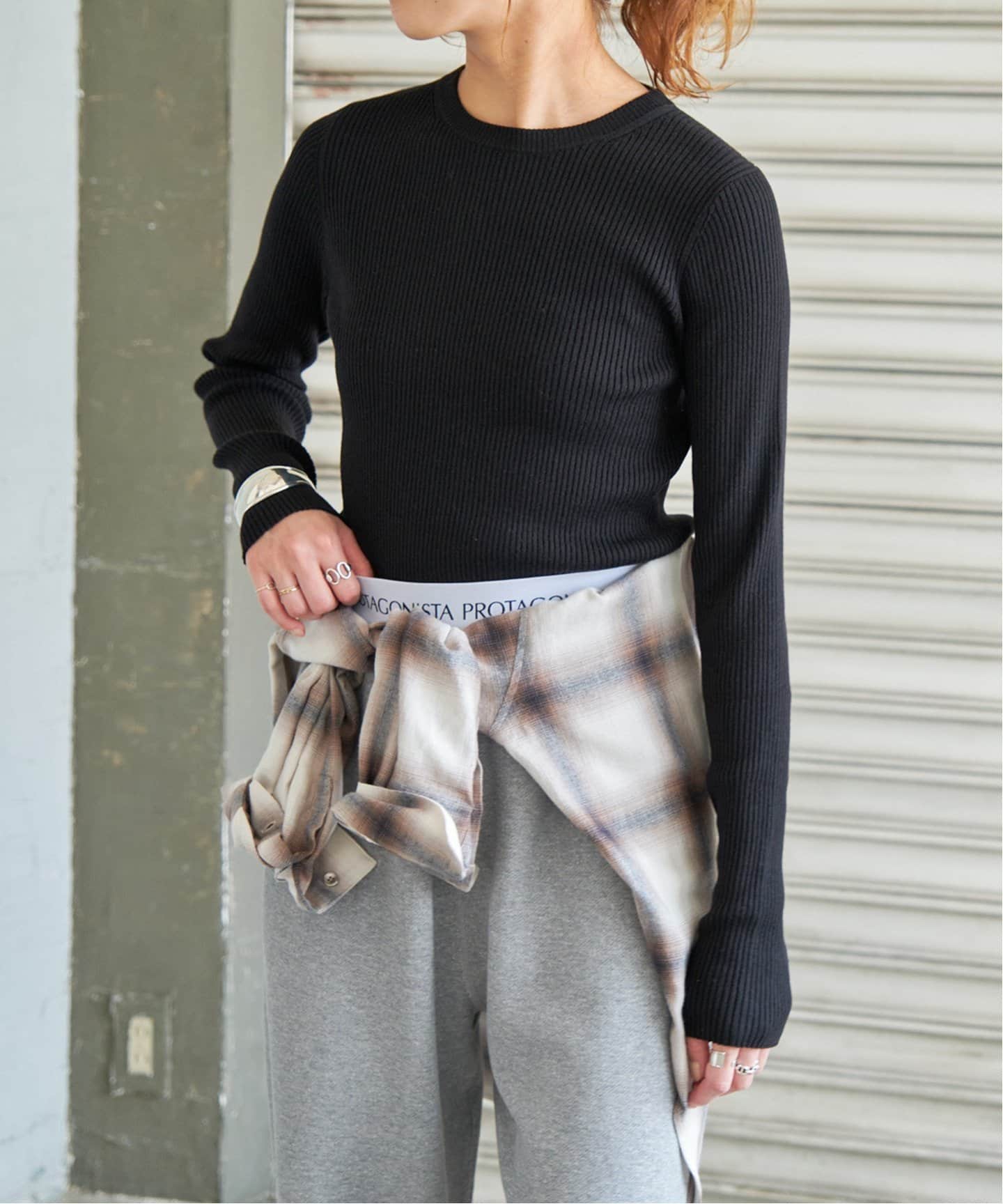 WEB限定追加》ウォッシャブル クルーネックリブニット（ニット