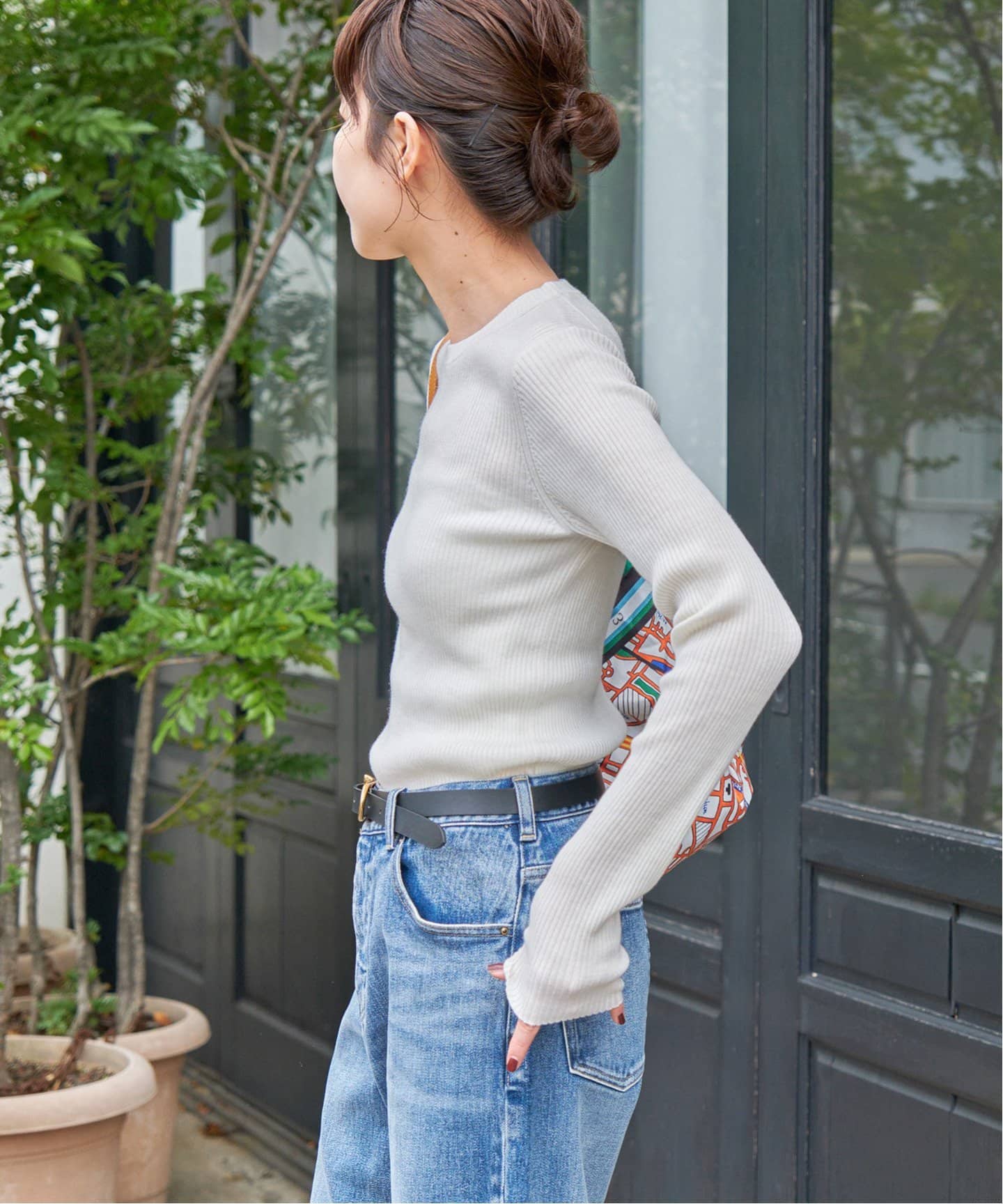 スピックアンドスパン　ウォッシャブル クルーネックリブニット WEB限定追加》ウォッシャブル クルーネックリブニット（ニット