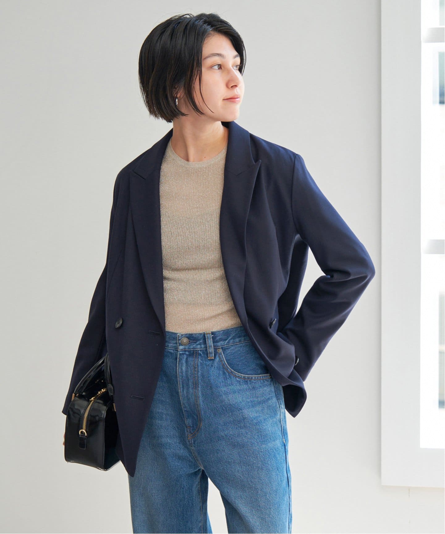 Spick&Span ラメリブクルーネックプルオーバー グレー スピック＆スパン Spick & Span 《追加》ラメリブクルーネック