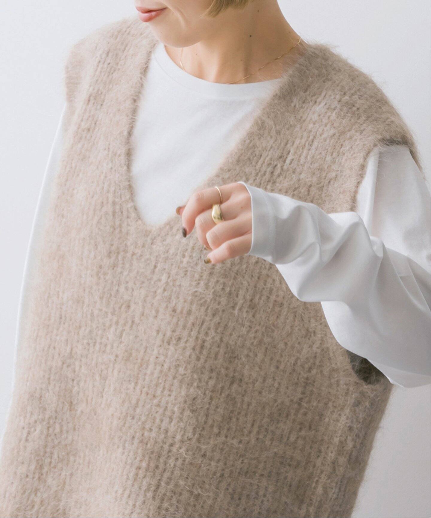 オーラリー アルパカウール スーパーライトニットストール ベージュ  