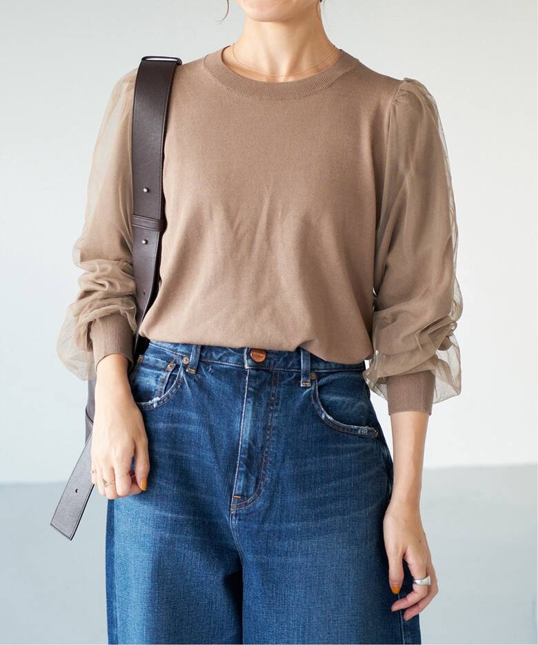 追加》チュールスリーブニットプルオーバー（ニット／セーター  