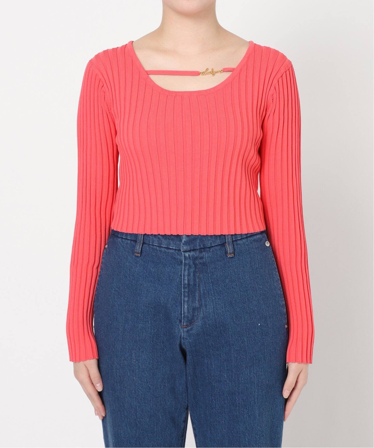 新品 U by SPICK&SPAN プレートリブニットトップス ピンク プレートリブニットトップス（ニット／セーター）｜U by