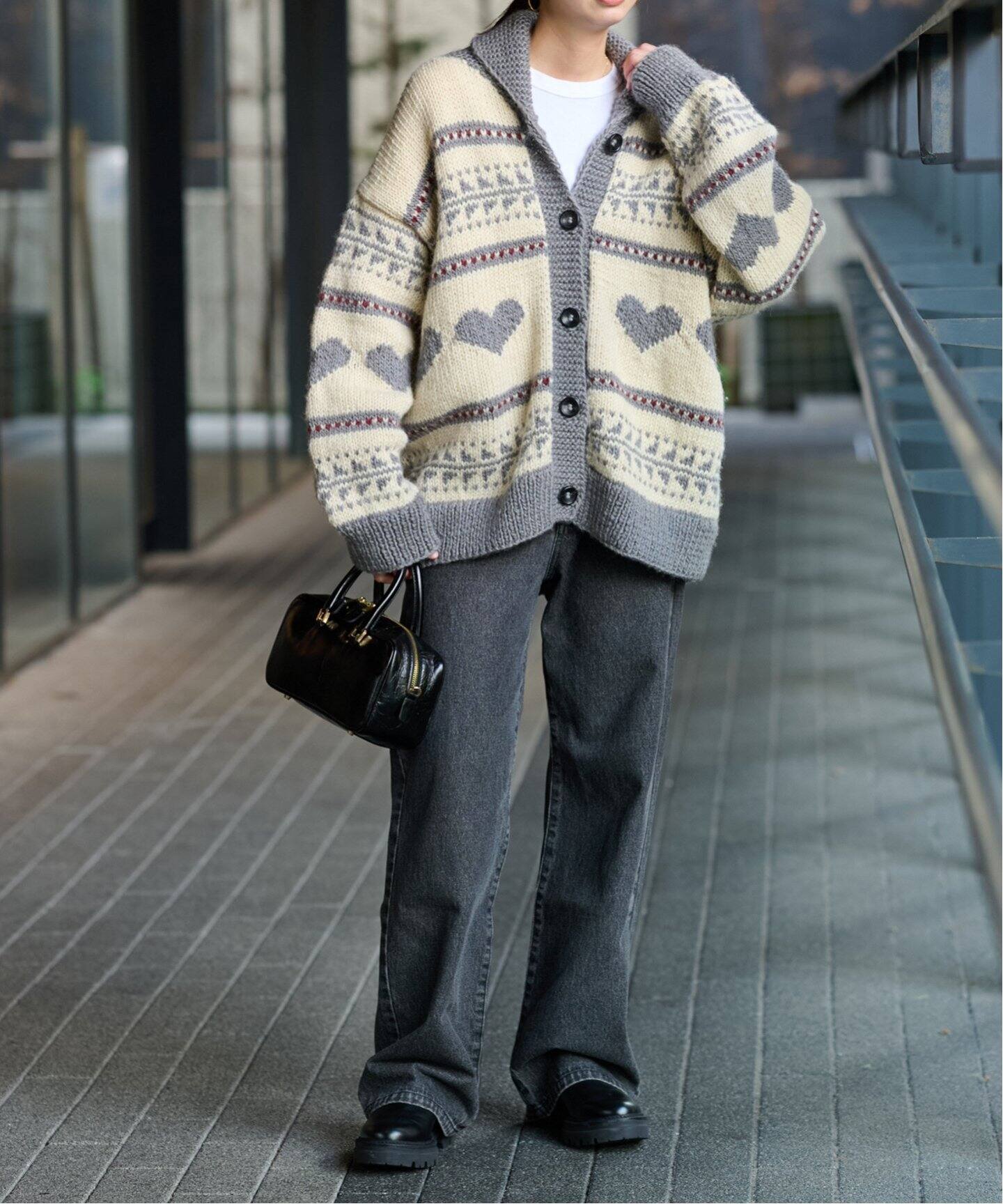 NEPAL HAND KNIT/ネパールハンドニット】 Heartカウチンニットカーデ 