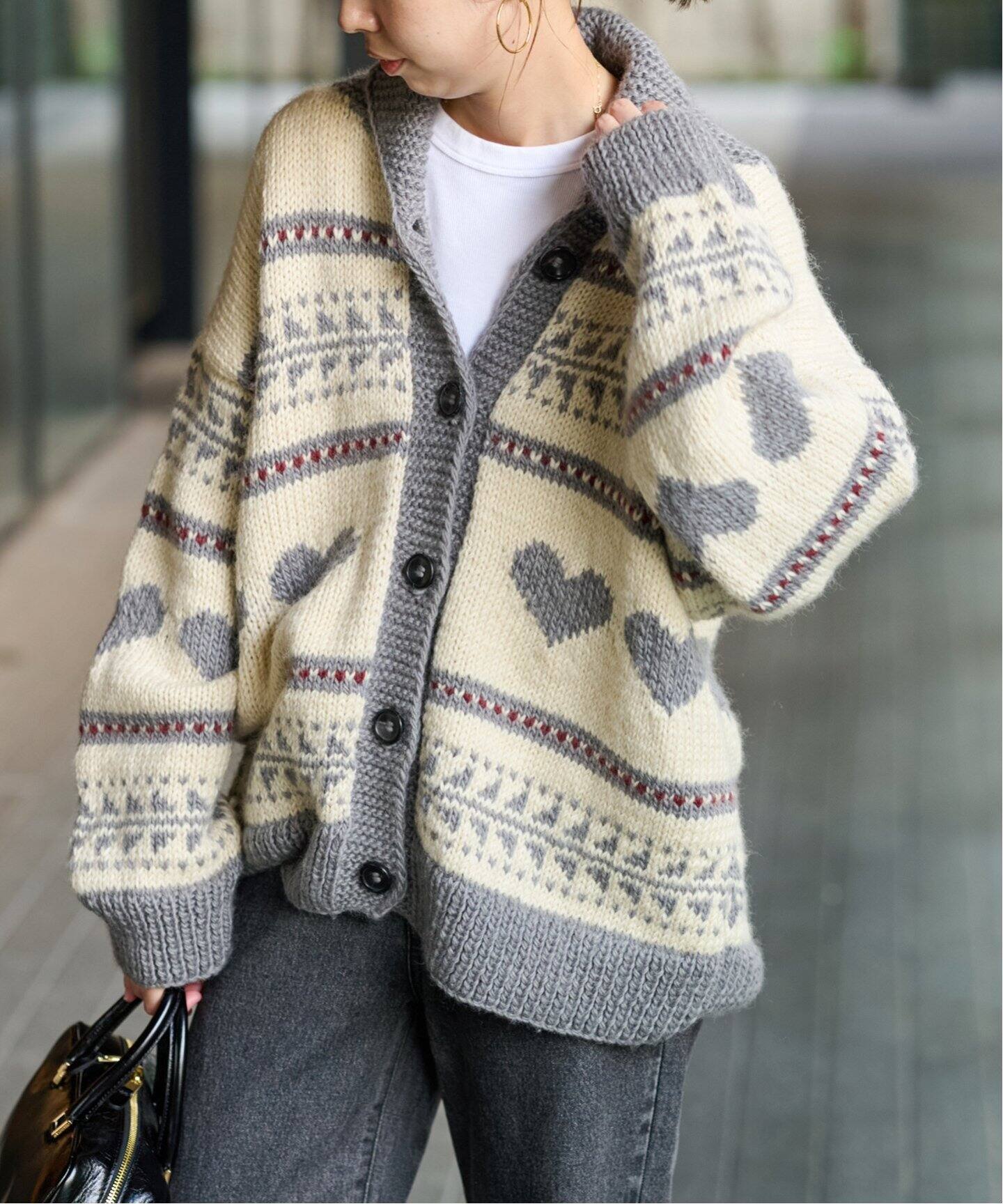 NEPAL HAND KNIT/ネパールハンドニット】 Heartカウチンニットカーデ  