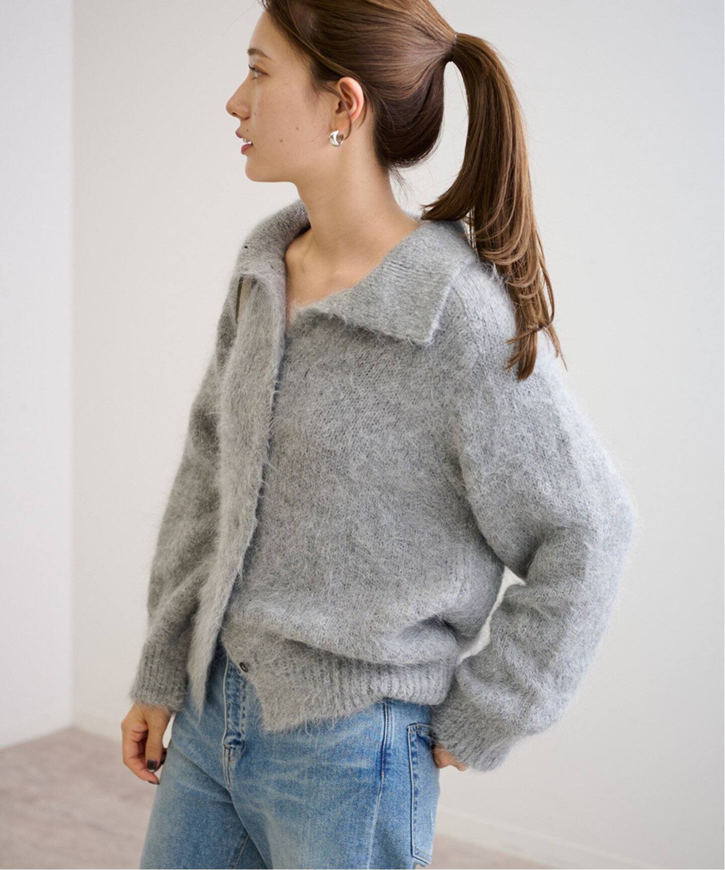 ATON/エイトン ALPACA FUR STAND COLLAR カーディガン（カーディガン 
