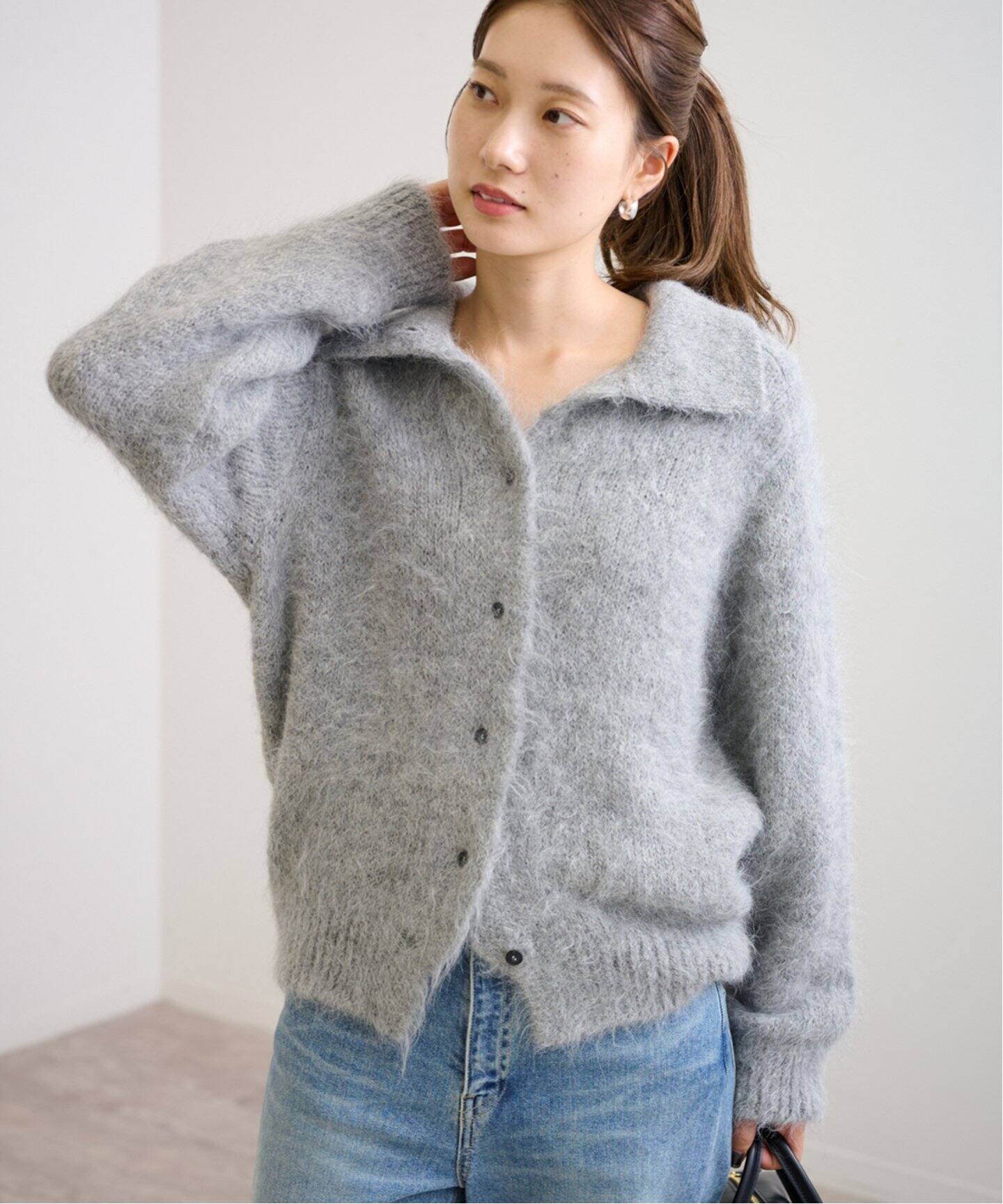ATON/エイトン ALPACA FUR STAND COLLAR カーディガン（カーディガン  
