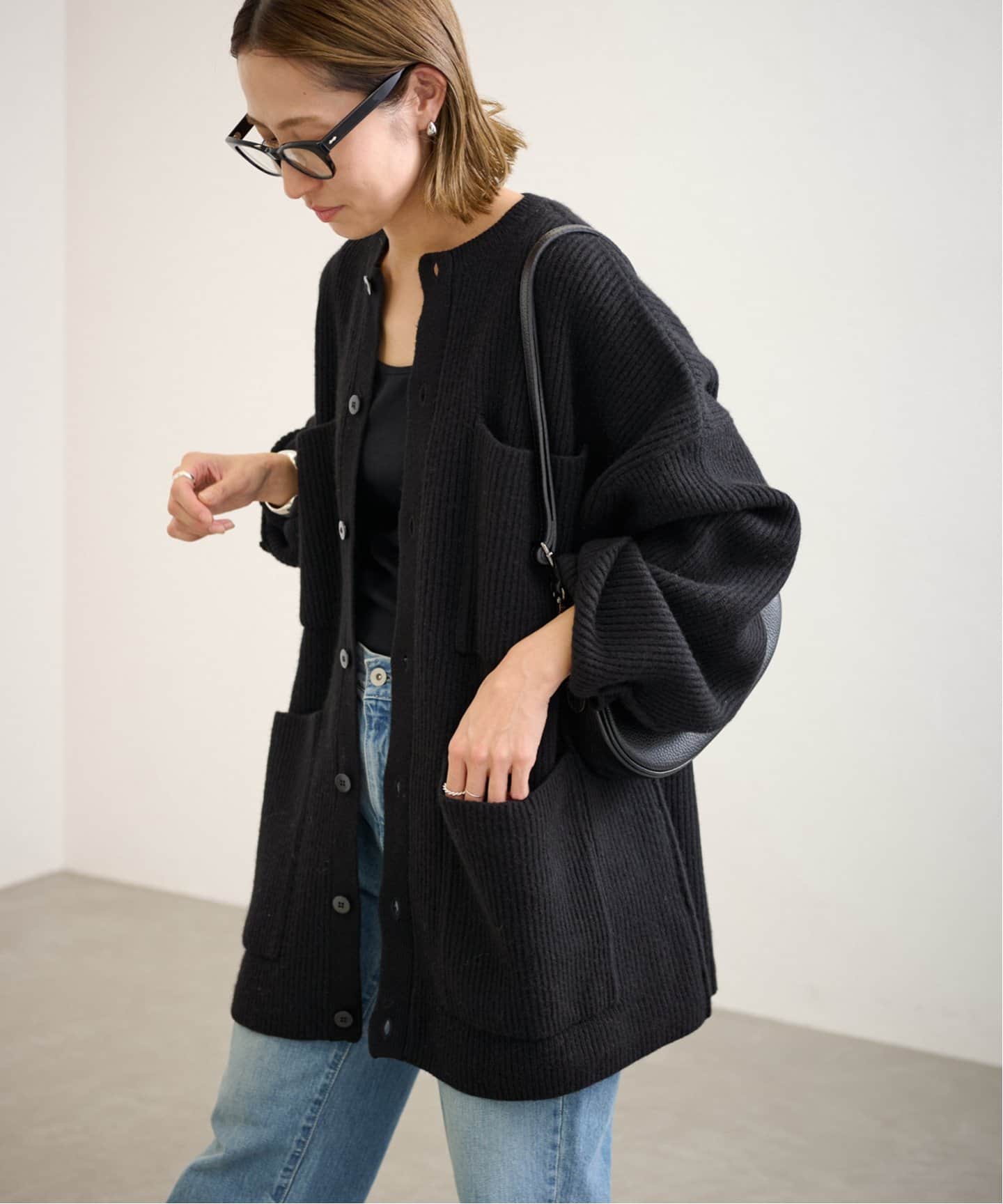 seeall ノーカラーニットジャケット