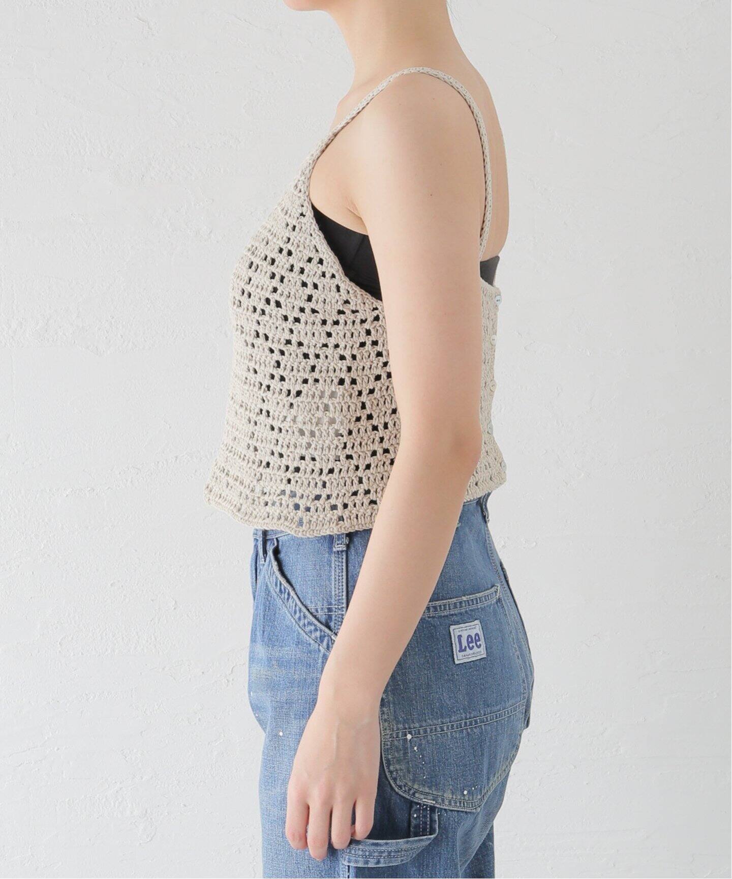SEEALL / シーオール】クロシェBUTTON TOP（ニット／セーター 