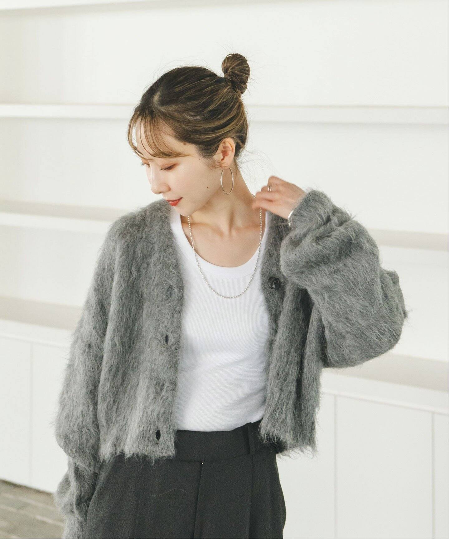 アルパカ混シャギーショートカーデ（ニット／セーター）｜NOBLE  