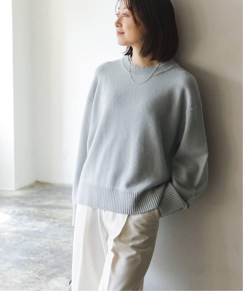 NOBLE】Super160sダブルリブクルーニット ウール サックスブルー 