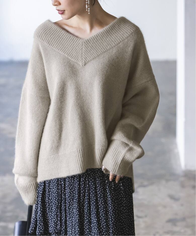 追加》YAK/ヤク ワイドVネックニット 3（ニット／セーター）｜NOBLE  