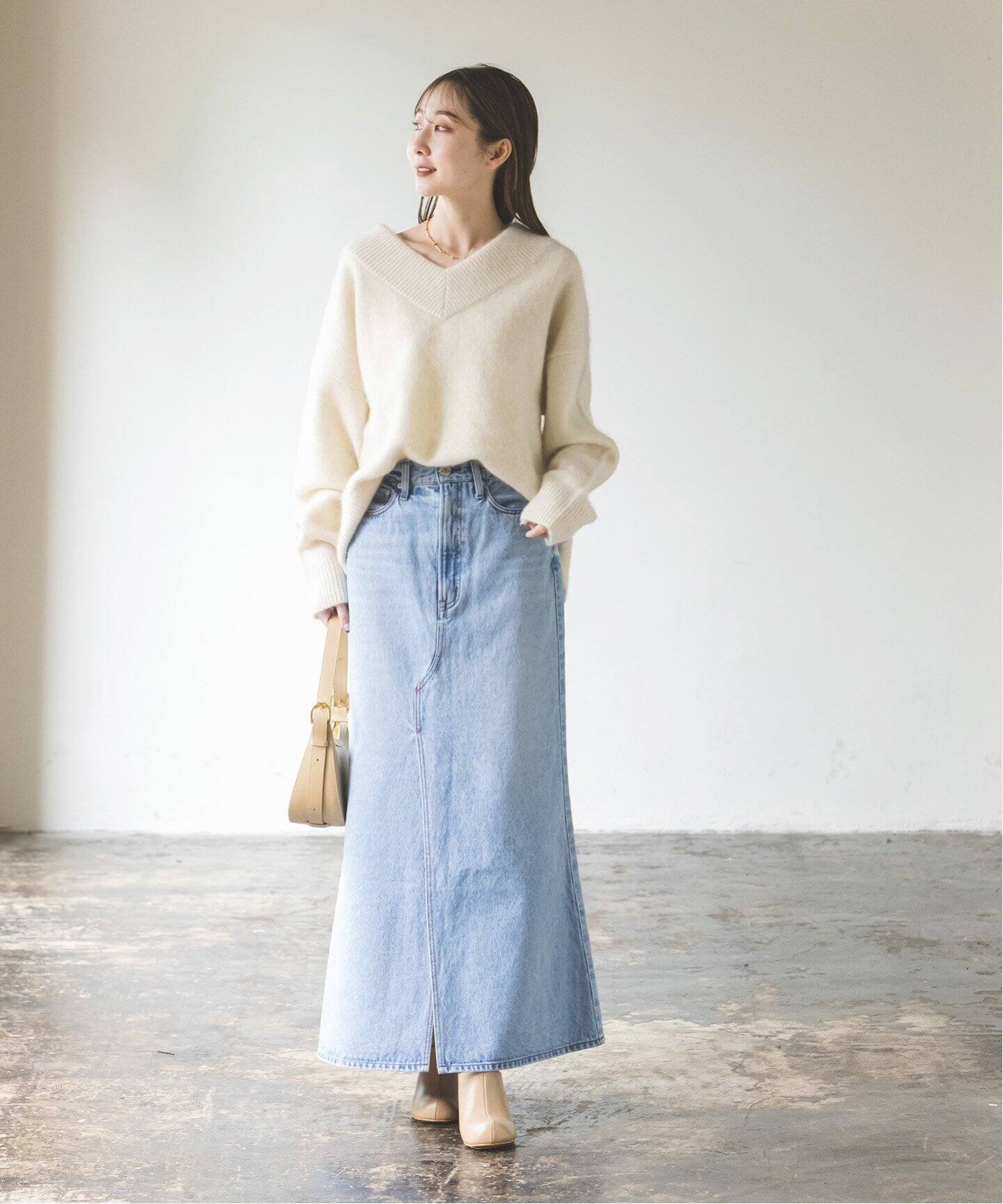 NOBLE ノーブル YAK ワイドVネックニット サックスブルー ヤク 追加》YAK/ヤク ワイドVネックニット 3（ニット／セーター）｜NOBLE