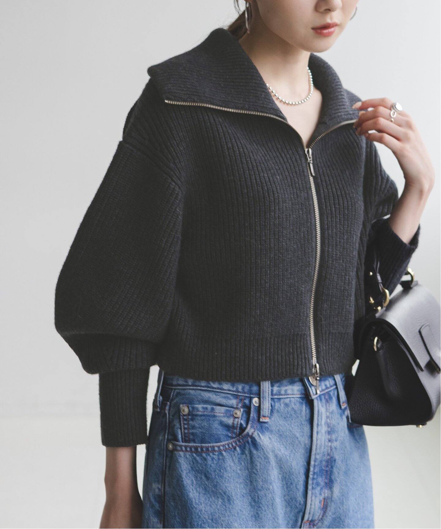 片畦ショートZipカーディガン（カーディガン）｜NOBLE（ノーブル  