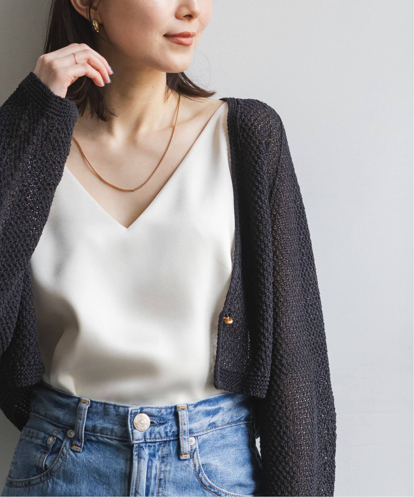 追加》ペーパーヤーンカノコショートVネックカーディガン  