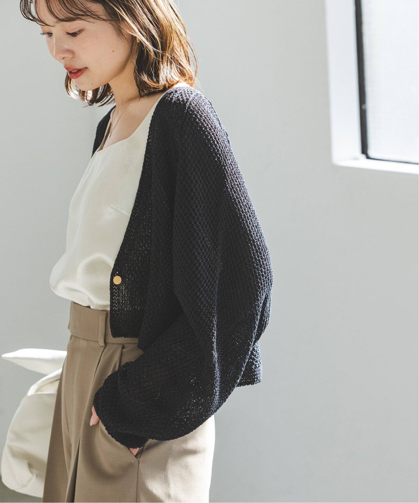 追加》ペーパーヤーンカノコショートVネックカーディガン  