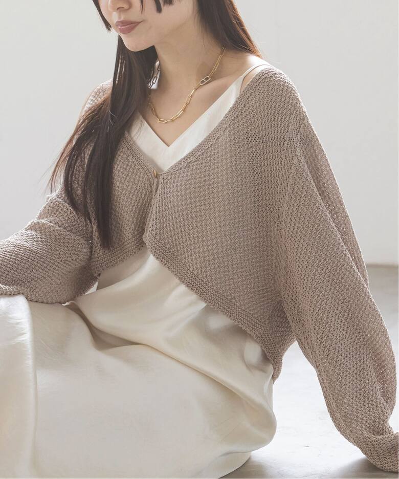 追加》ペーパーヤーンカノコショートVネックカーディガン  