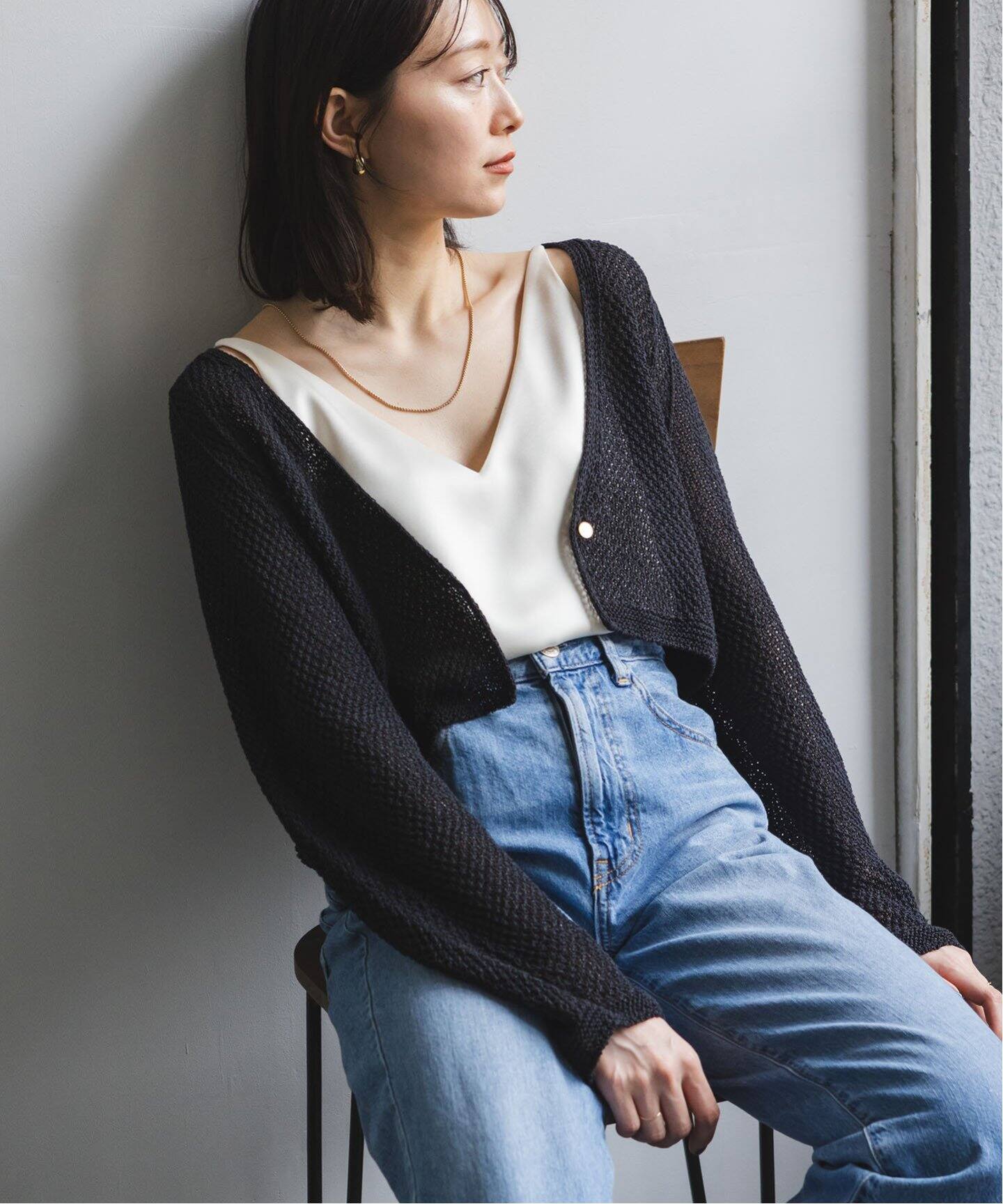 追加》ペーパーヤーンカノコショートVネックカーディガン  