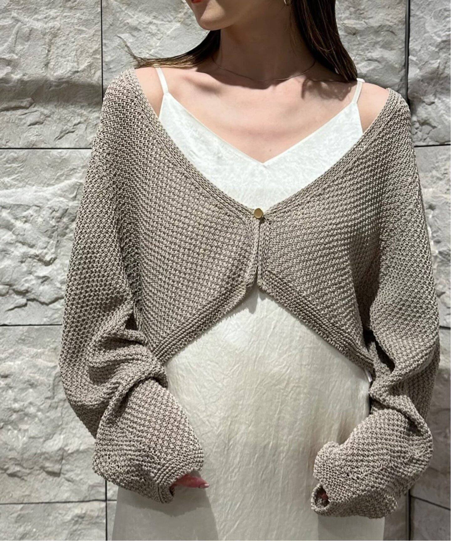 追加》ペーパーヤーンカノコショートVネックカーディガン  