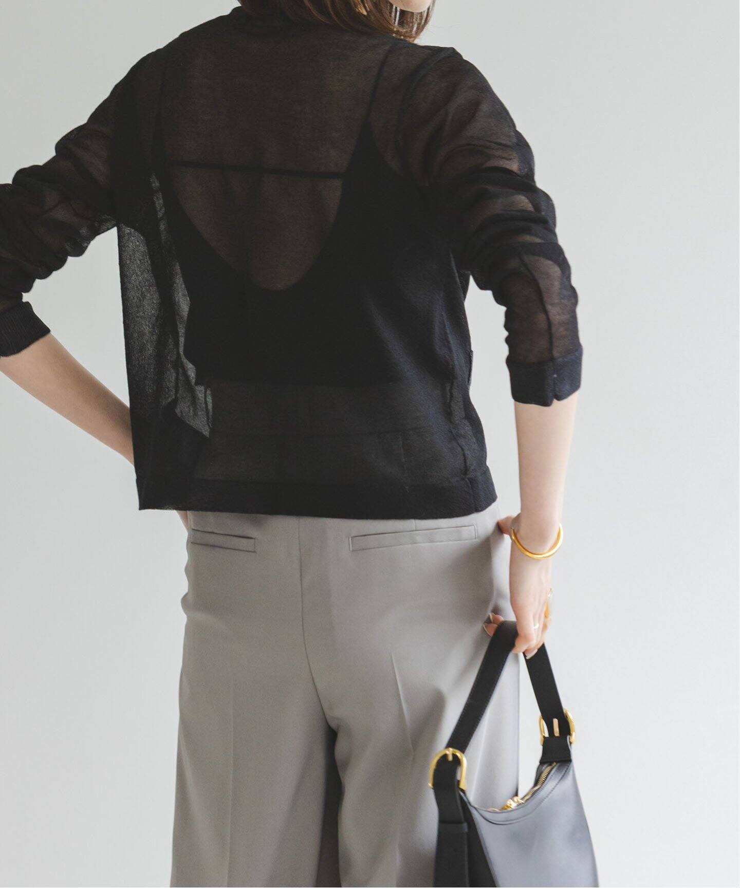 ラメトリミングシアークルーショートカーディガン（カーディガン  