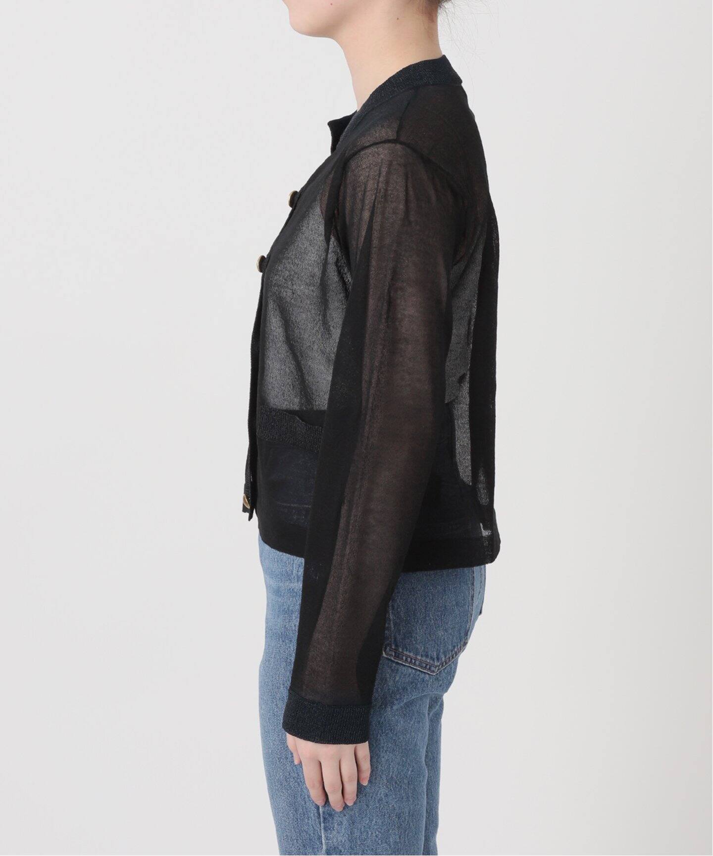 ラメトリミングシアークルーショートカーディガン（カーディガン  