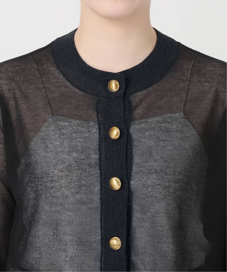 ラメトリミングシアークルーショートカーディガン（カーディガン  