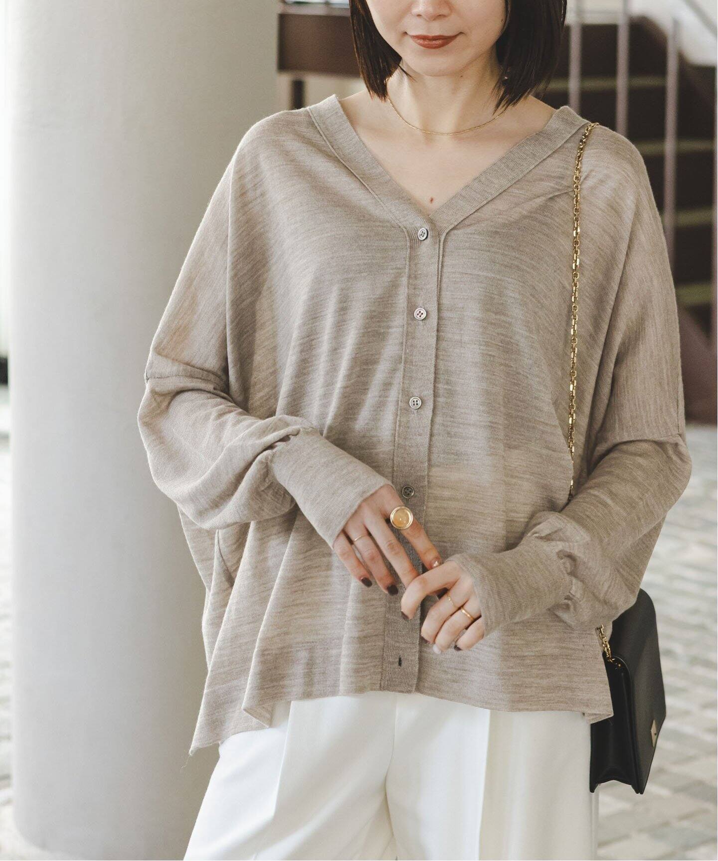 PL/W ワイド2WAY Vネックカーディガン（カーディガン）｜NOBLE  