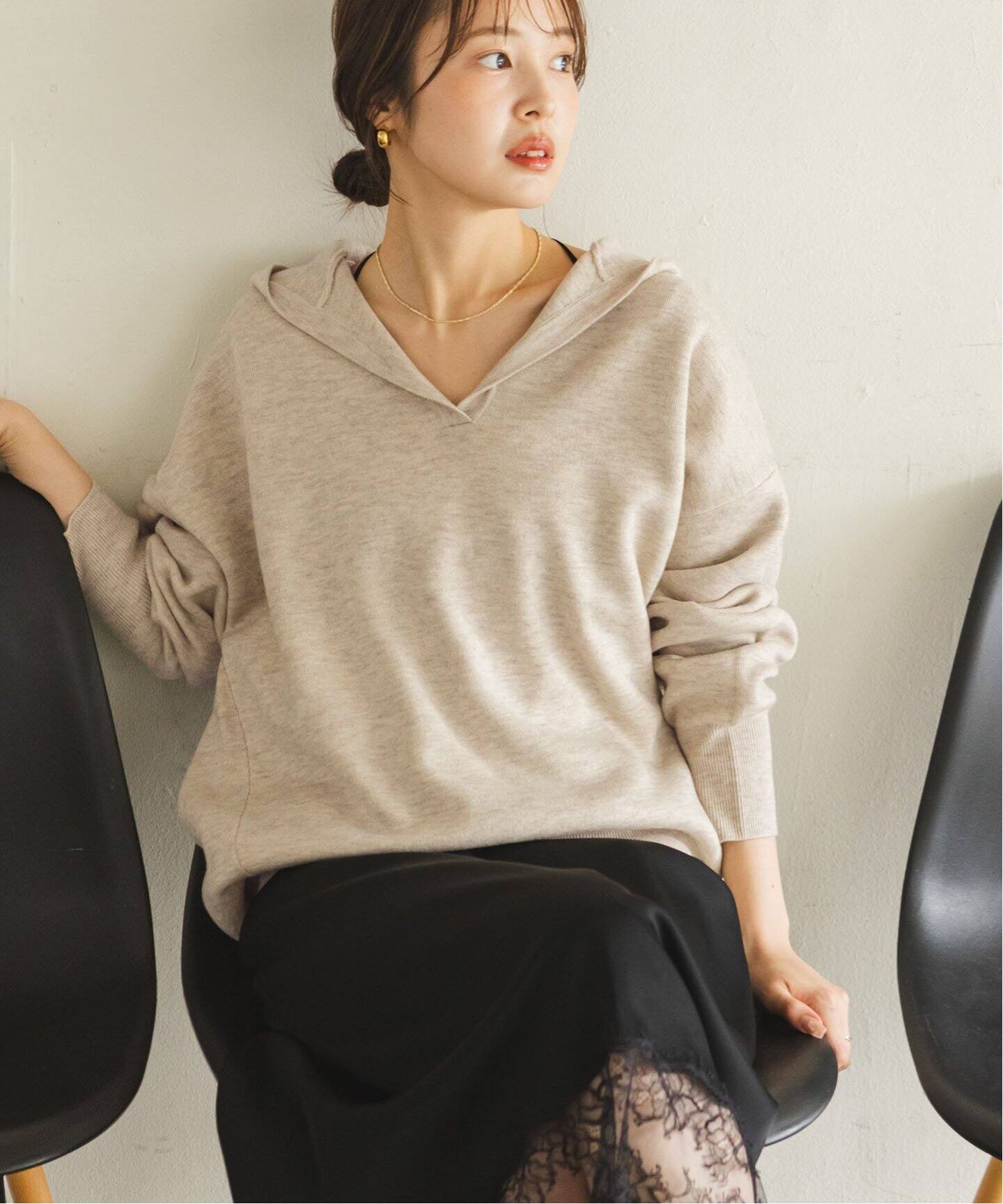 追加》接結タック編みフードプルオーバー（ニット／セーター）｜NOBLE  