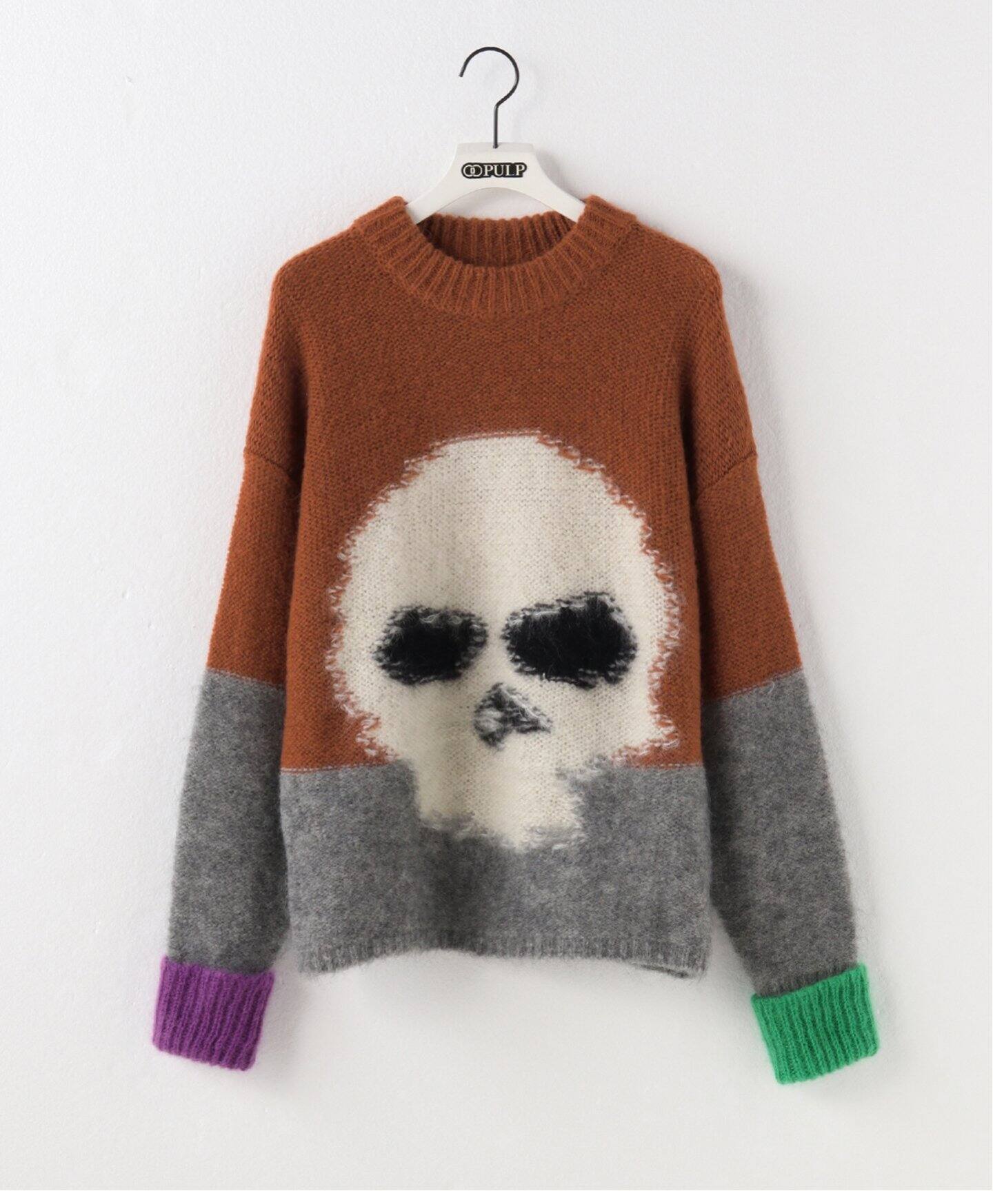 ERL / イーアールエル】UNISEX MOHAIR MIX SKULL INTARSIA SWEATE 
