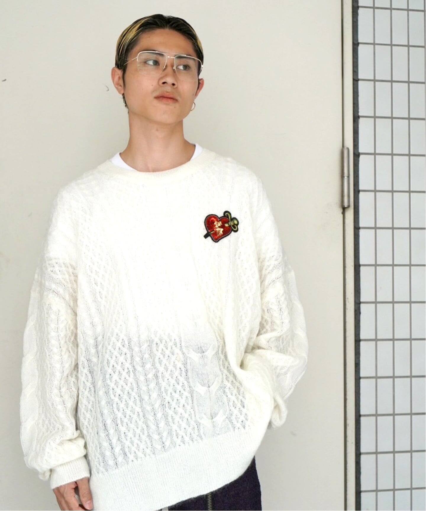 DAIRIKU / ダイリク】Heart Spangle Cable Mohair Mix Knit（ニット 