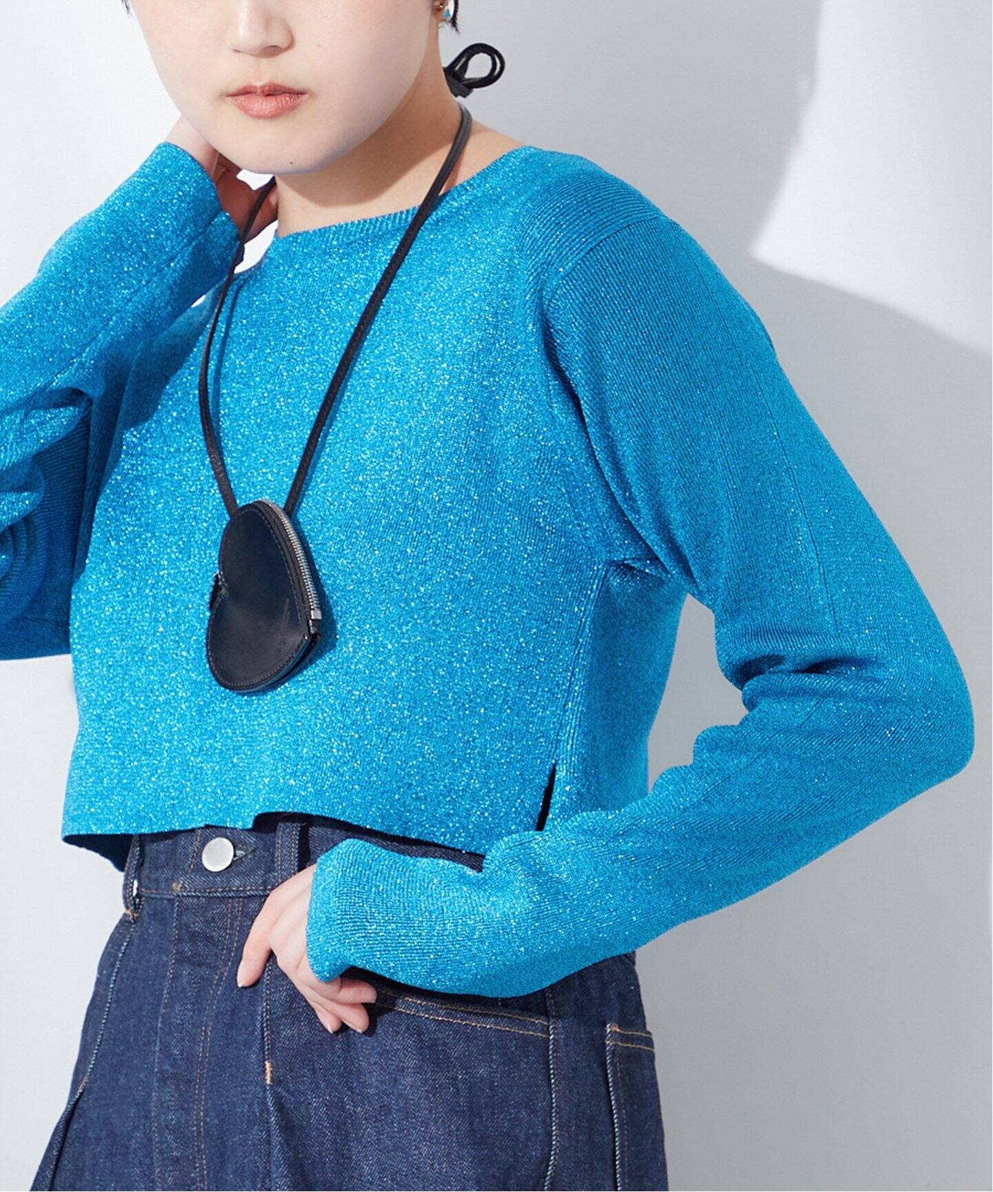 JANE SMITH/ジェーンスミス】16G LAME KNIT RIB PULLOVER：ニット 