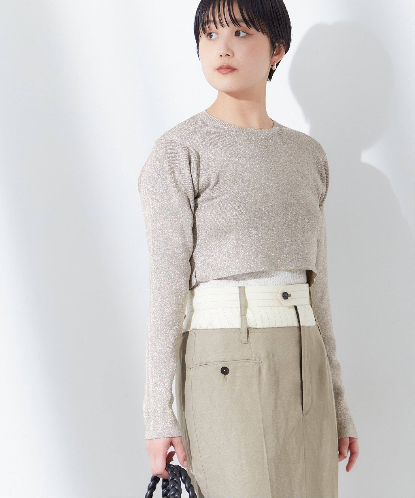 JANE SMITH/ジェーンスミス】16G LAME KNIT RIB PULLOVER：ニット 