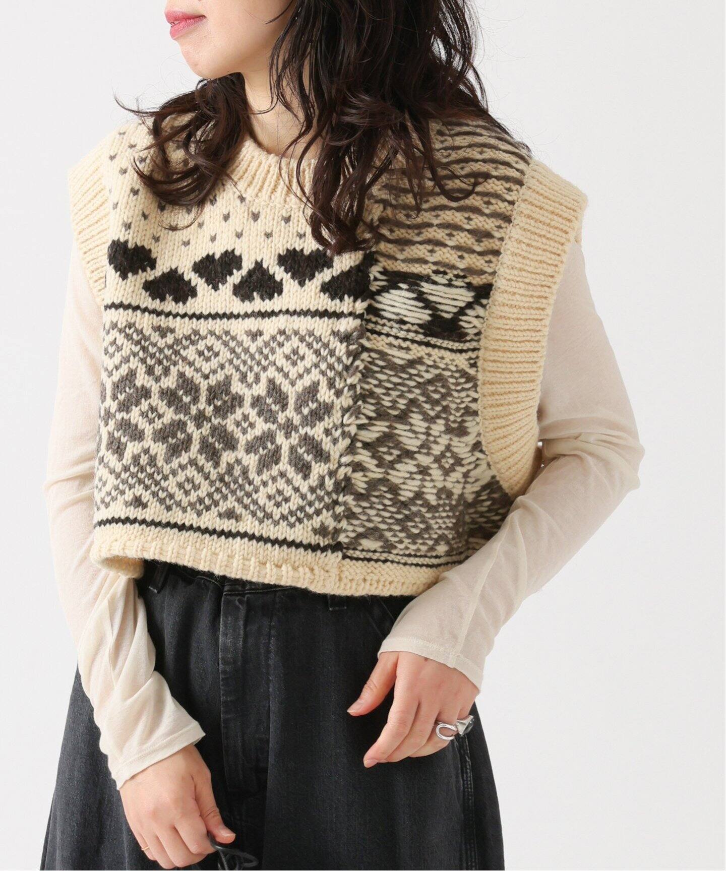 JANE SMITH/ジェーンスミス】3G FAIR ISLE KNIT CREWNECK S：ベスト  