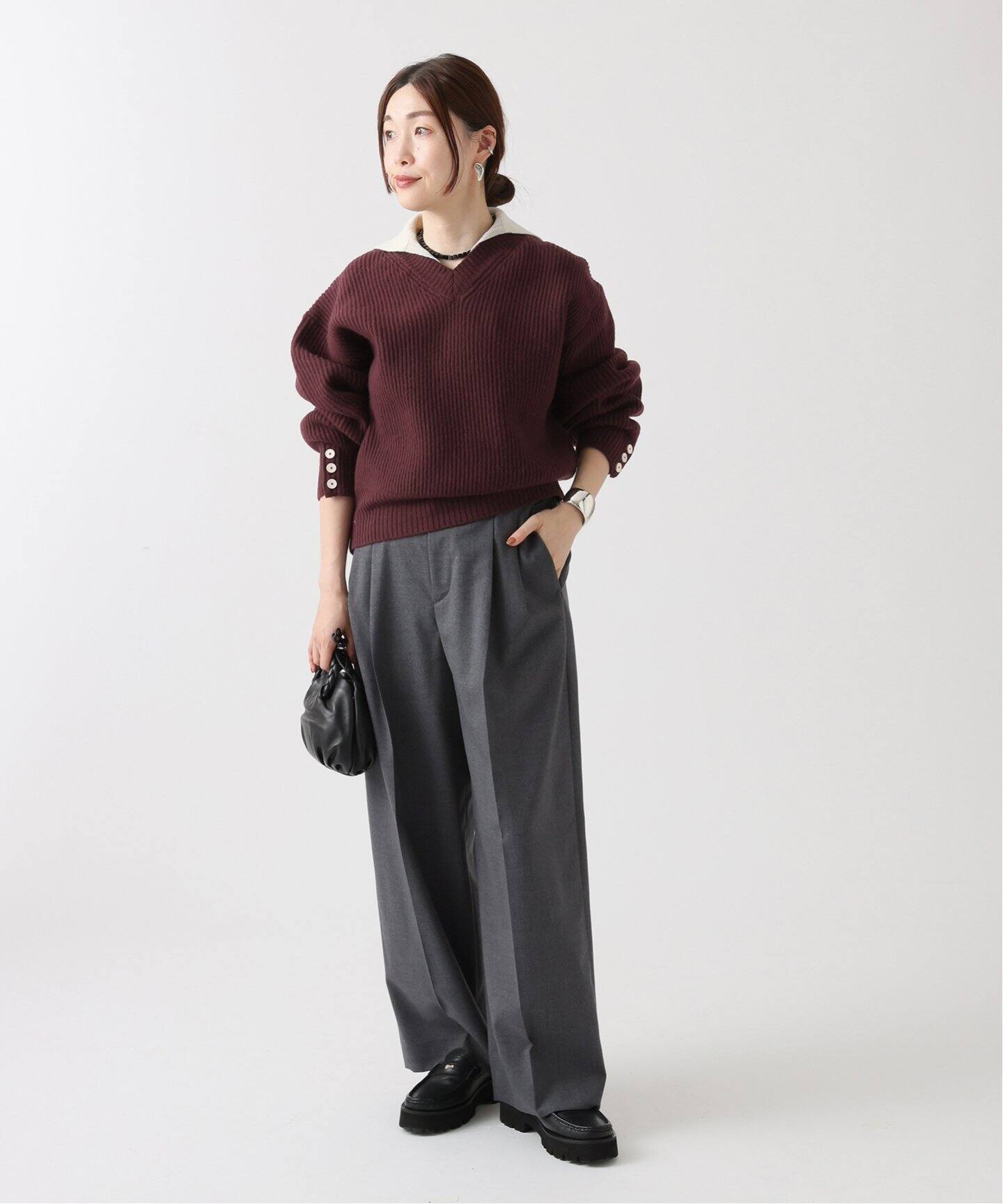 JANE SMITH/ジェーンスミス】7G RIDGE KNITTING LAYERED PUL：ニット  