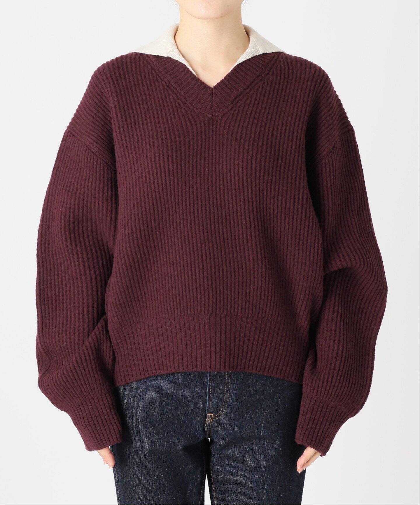 JANE SMITH/ジェーンスミス】7G RIDGE KNITTING LAYERED PUL：ニット  