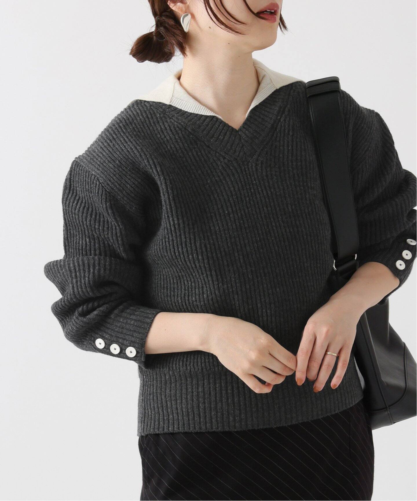 JANE SMITH/ジェーンスミス】7G RIDGE KNITTING LAYERED PUL：ニット 