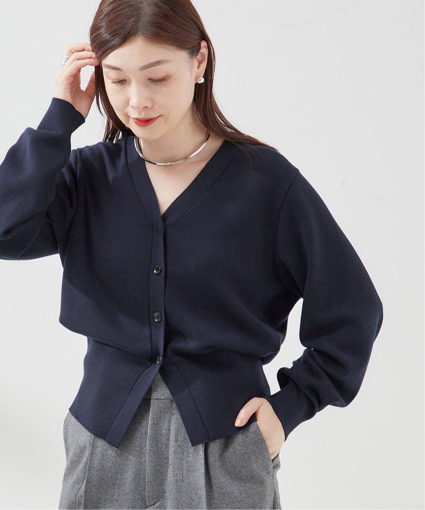 LOWER/ローヴァー】18G Smooth V Neck Cardigan：カーディガン  