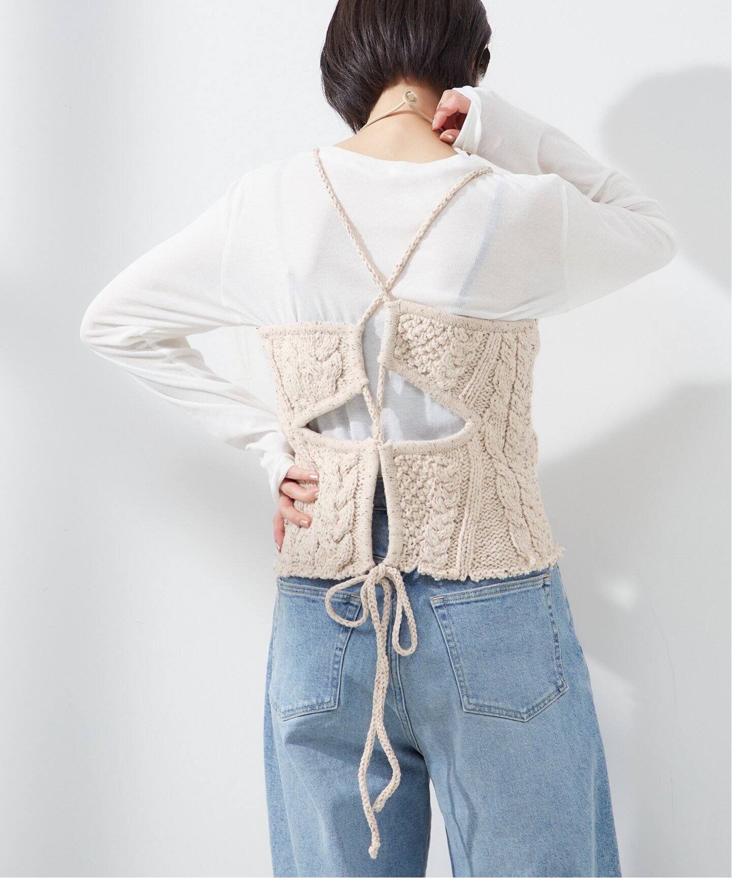 Uhr/ウーア】Cable Drawstring Camisole Knit：ニットキャミソール 