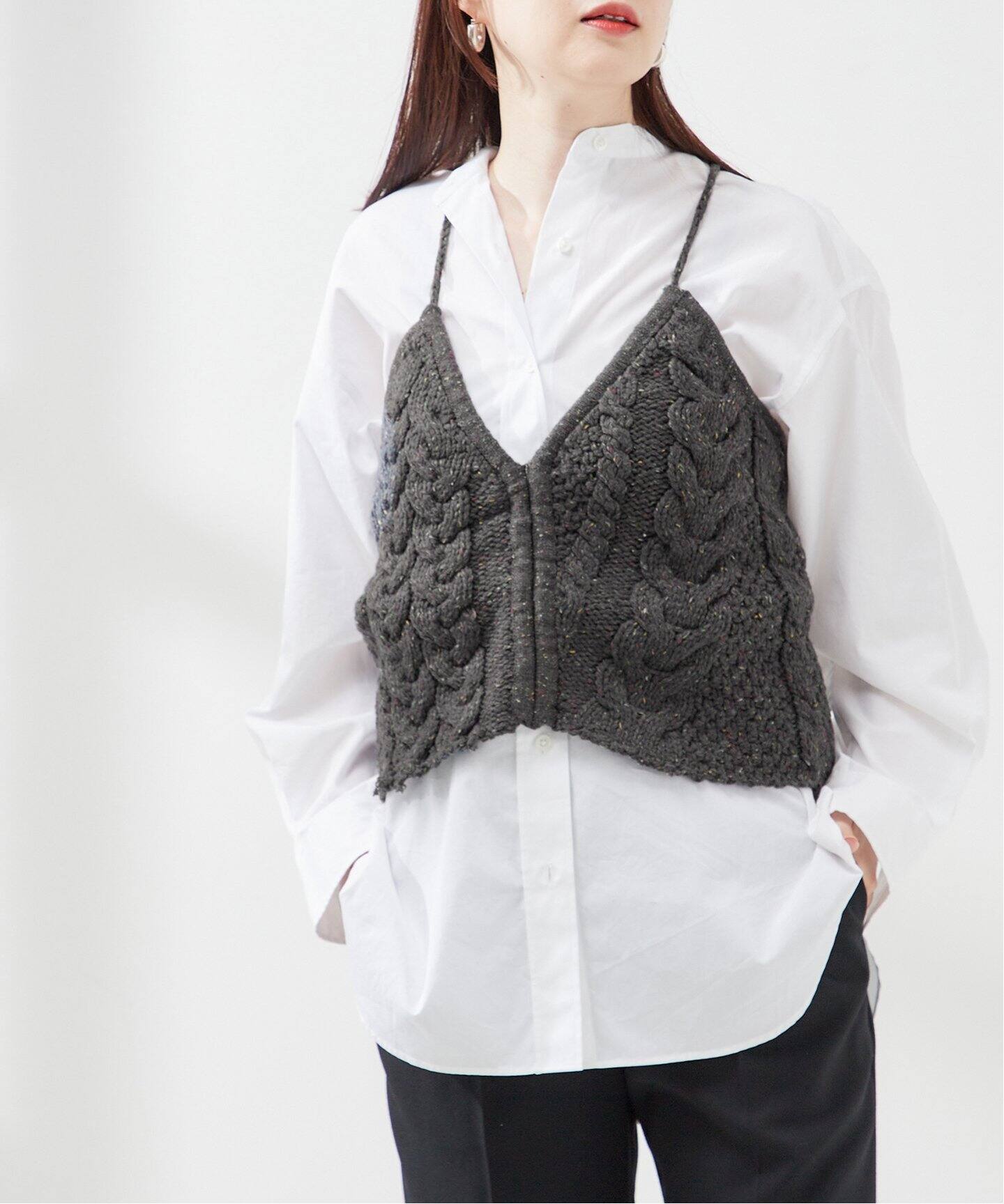 Uhr/ウーア】Cable Drawstring Camisole Knit：ニット 