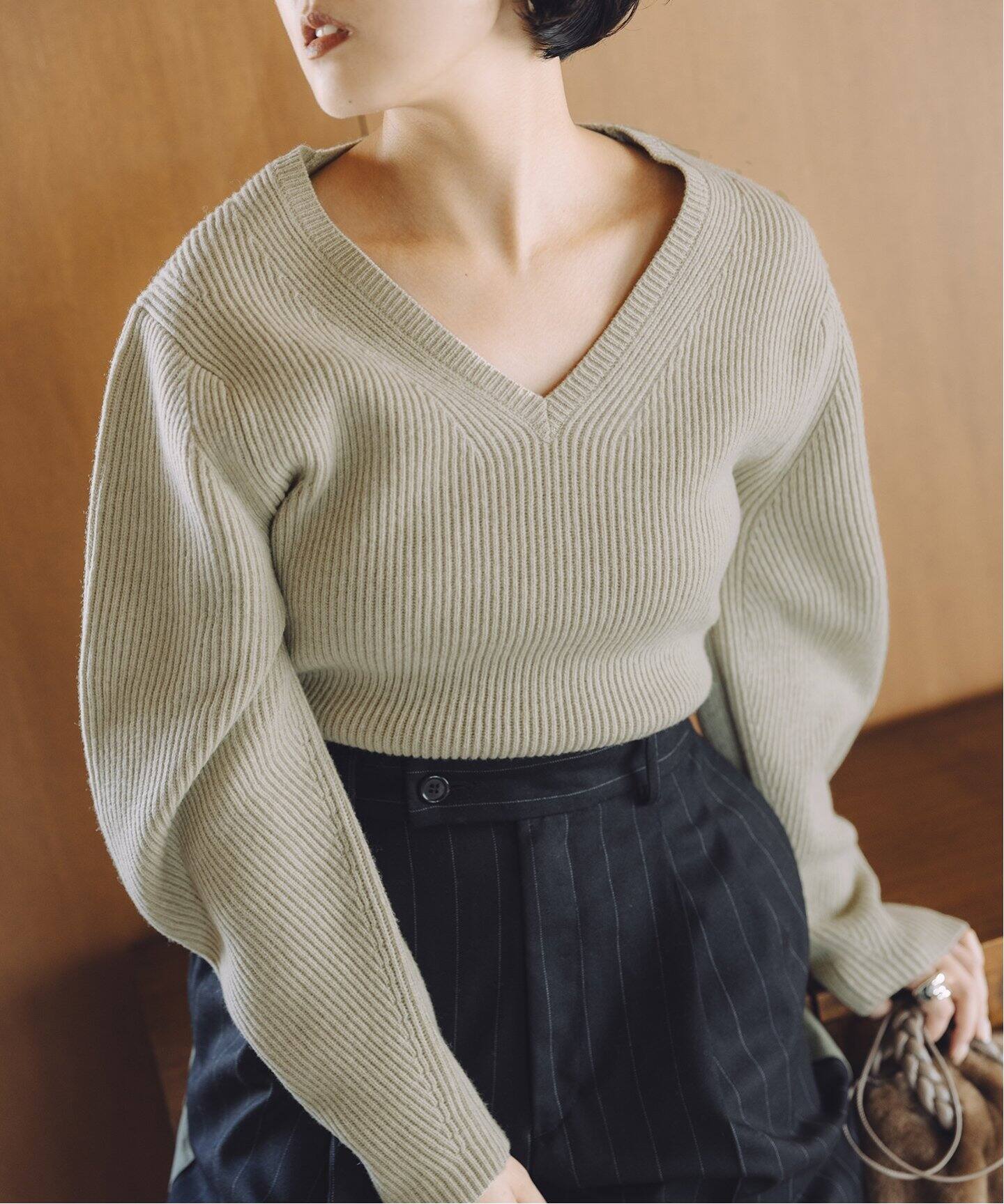 INSCRIRE /アンスクリア】Balloon V/N Rib Sweater：ニット（ニット  