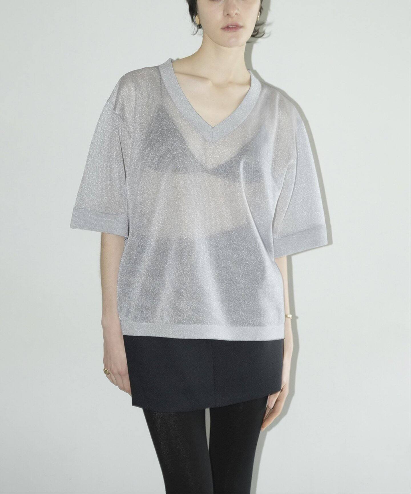 CLANE/クラネ】SHEER VNECK KNIT TOPS 16106-2152（ニット／セーター 