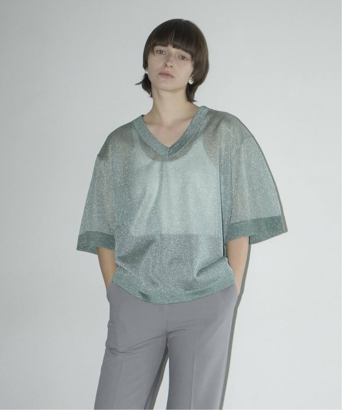 CLANE/クラネ】SHEER VNECK KNIT TOPS 16106-2152（ニット／セーター  