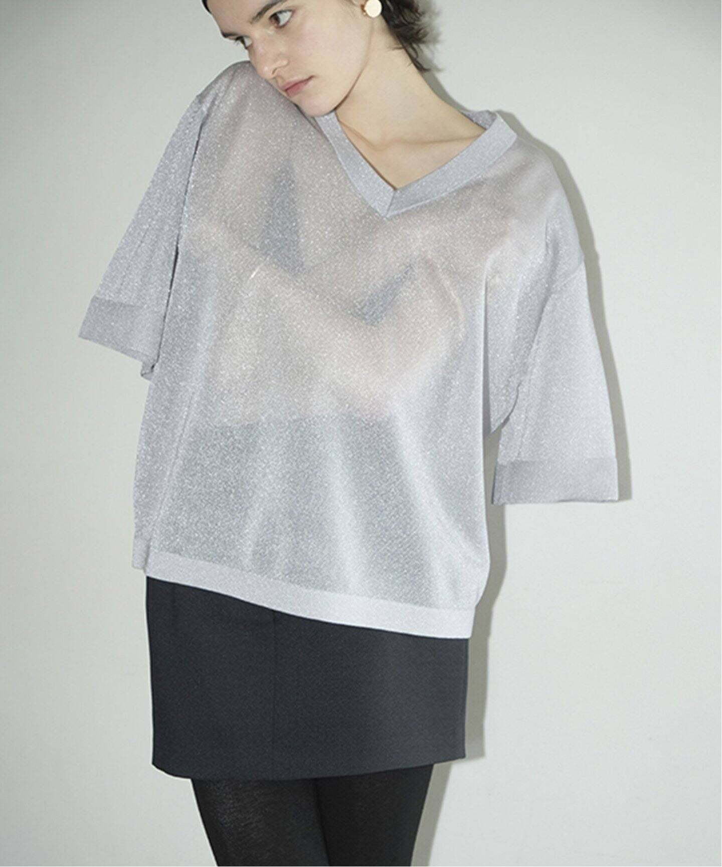 CLANE/クラネ】SHEER VNECK KNIT TOPS 16106-2152（ニット／セーター 