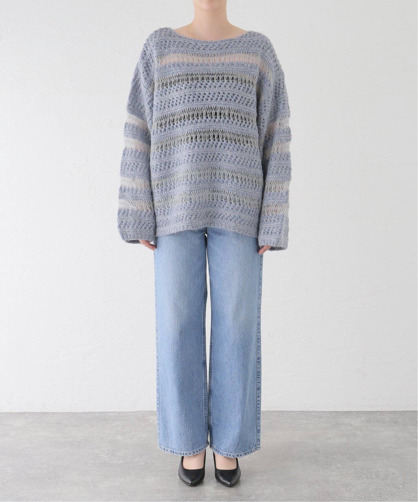 CLANE/クラネ】 SHEER BORDER MOHAIR MIX KNIT（ニット／セーター 