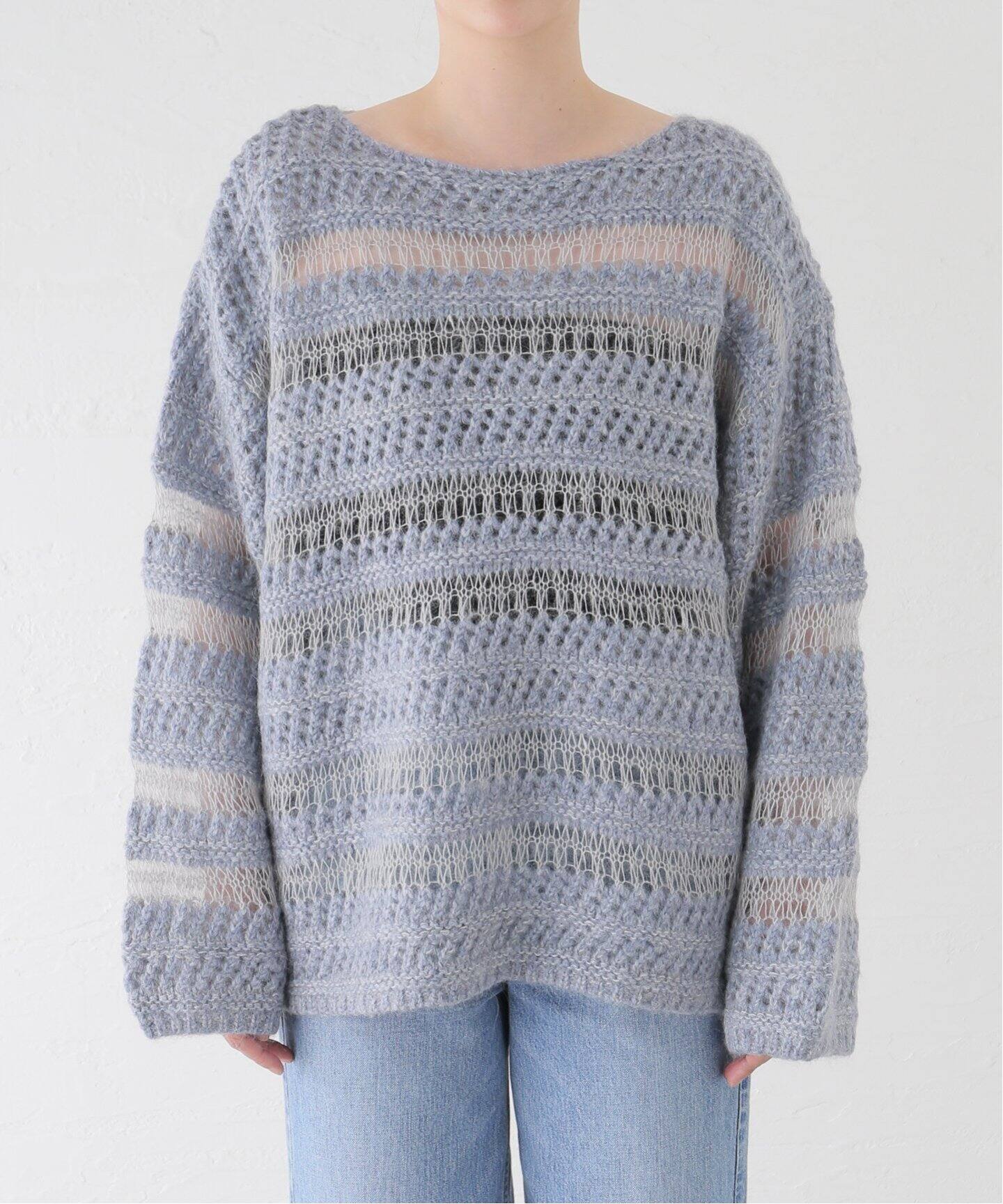 CLANE/クラネ】 SHEER BORDER MOHAIR MIX KNIT（ニット／セーター  