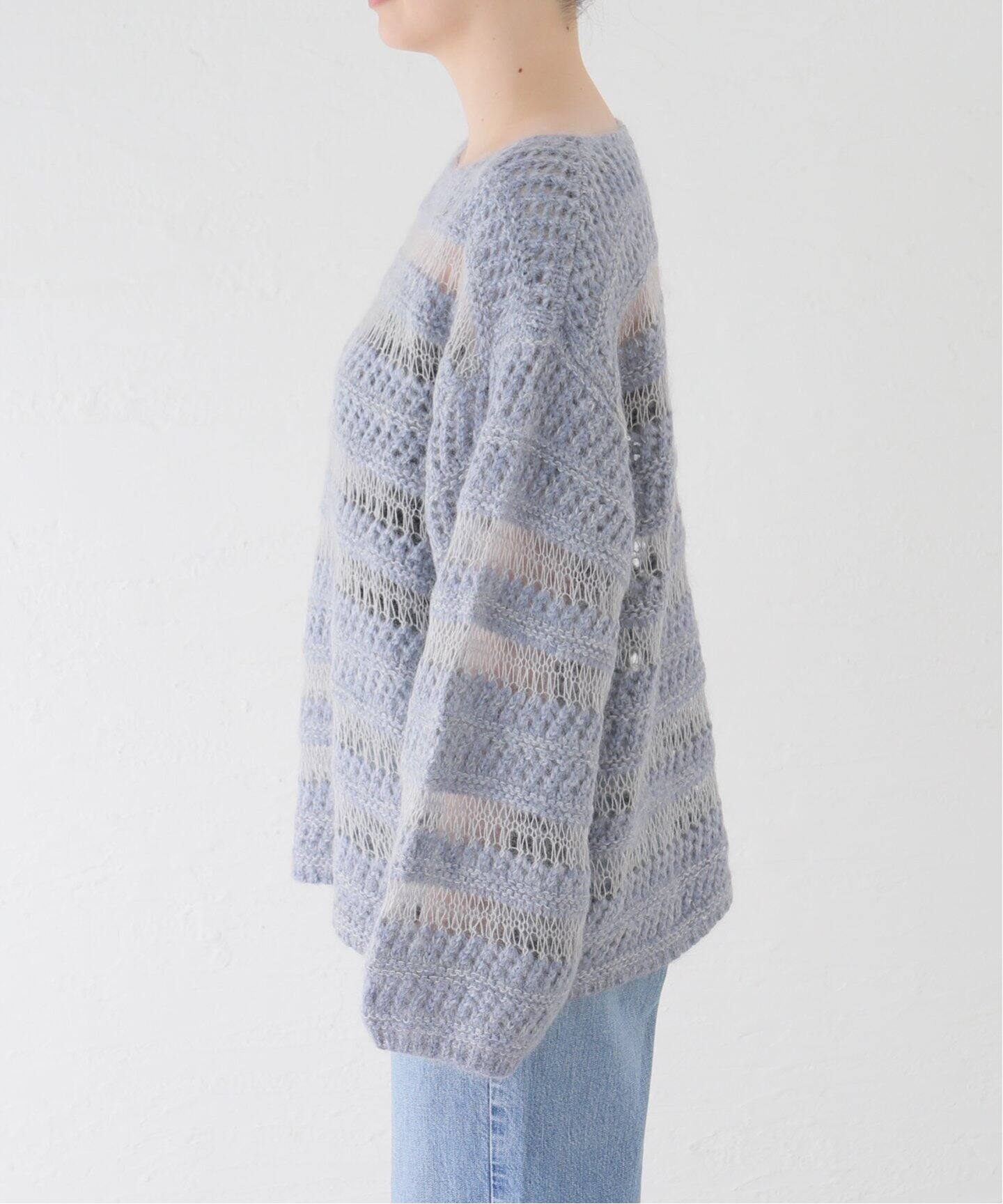 CLANE/クラネ】 SHEER BORDER MOHAIR MIX KNIT（ニット／セーター 