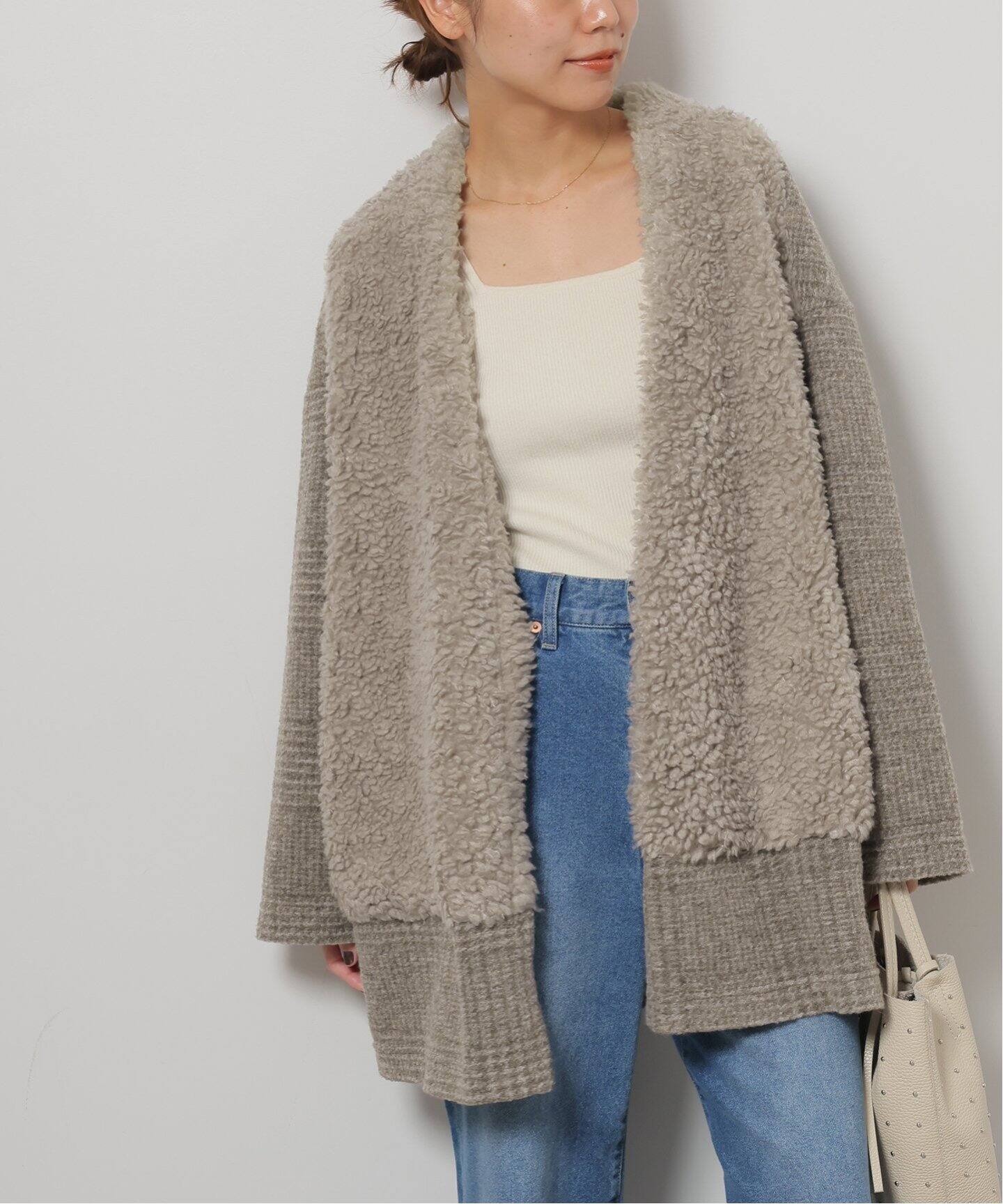 AP STUDIO ライト ファー カーディガン グレー 