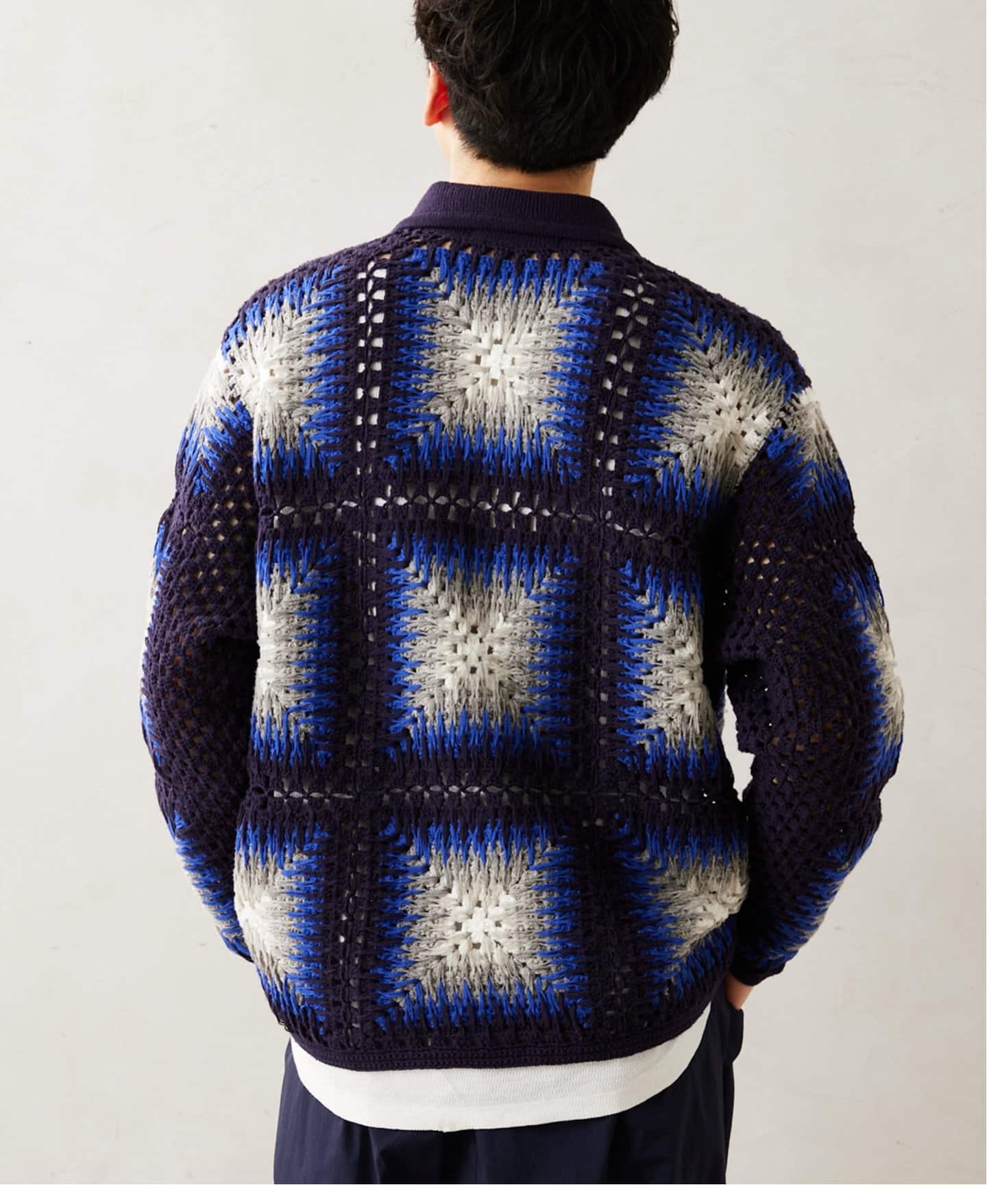 CALIFORNIA クロシェアミ ニットカーディガン サックスブルー　L CALIFORNIA クロシェアミ ニットカーディガン サックスブルー L 《予約