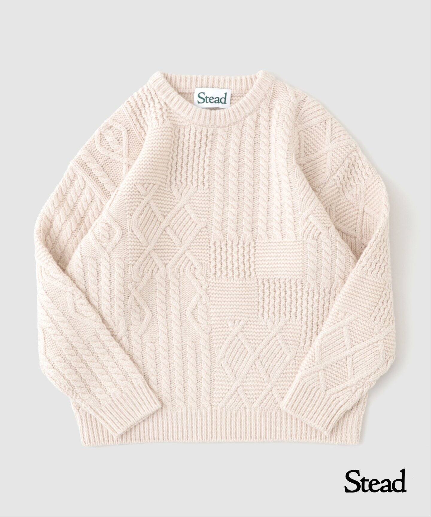 J.S.Homestead / Stead パッチワークケーブル クルーネックニット 