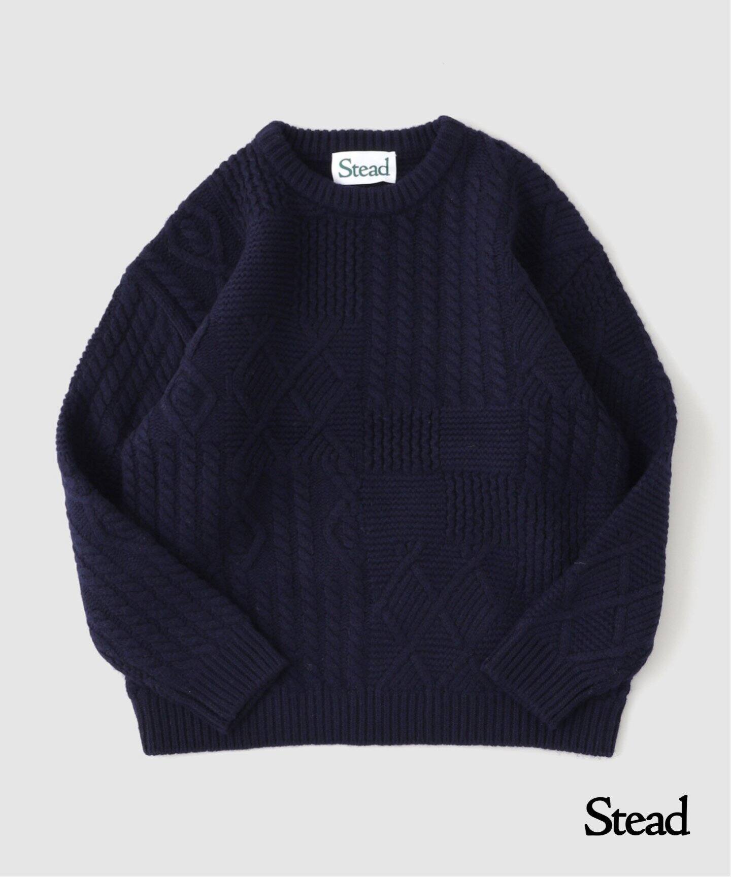 J.S.Homestead / Stead パッチワークケーブル クルーネックニット 