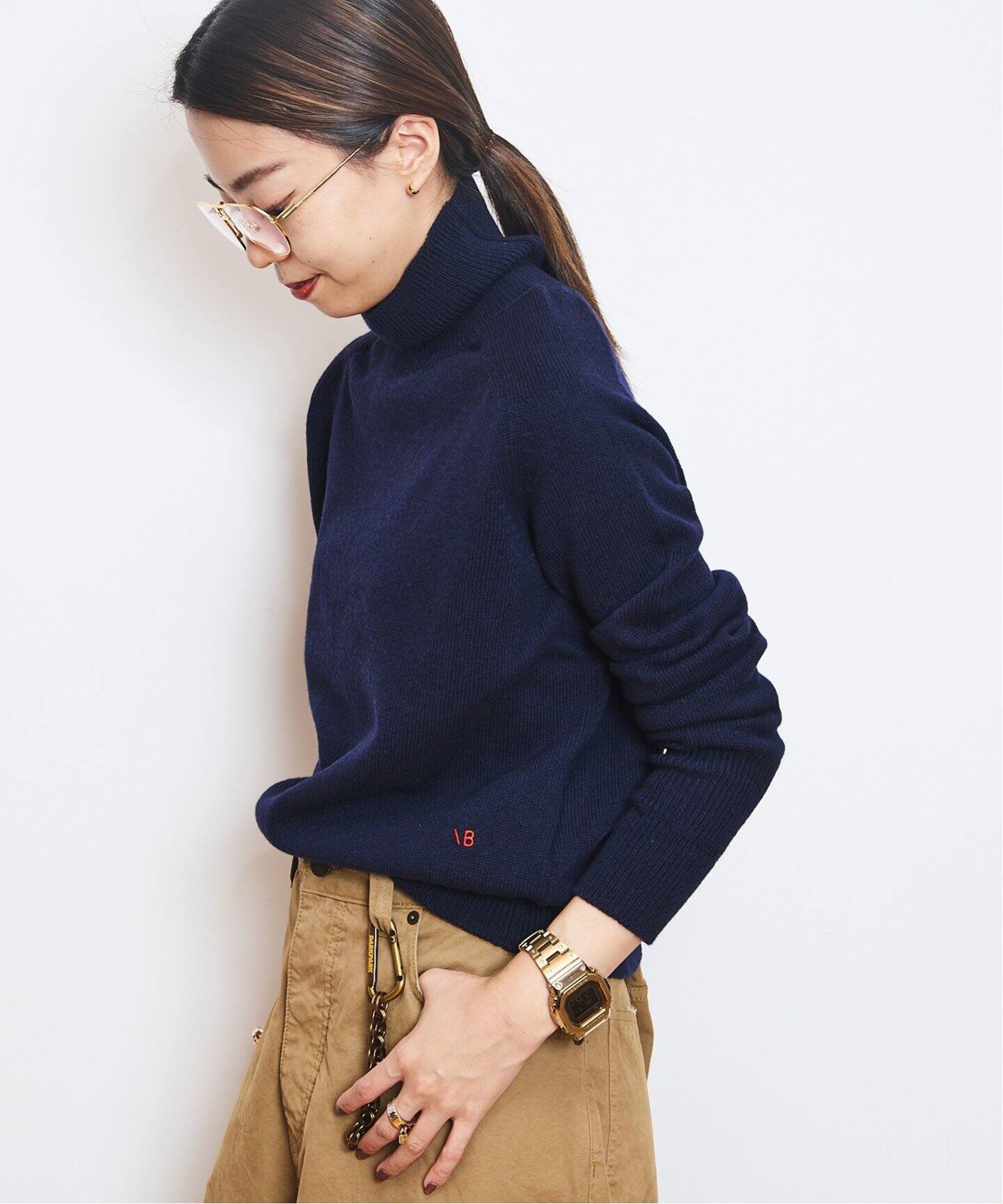 VICTORIA BECKHAM/ヴィクトリアベッカム】タートルネックニット(NAVY 
